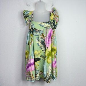 AQUA Dress Womens S Linen Blend Floral Tropical Ruffled Peasant Boho Beachy